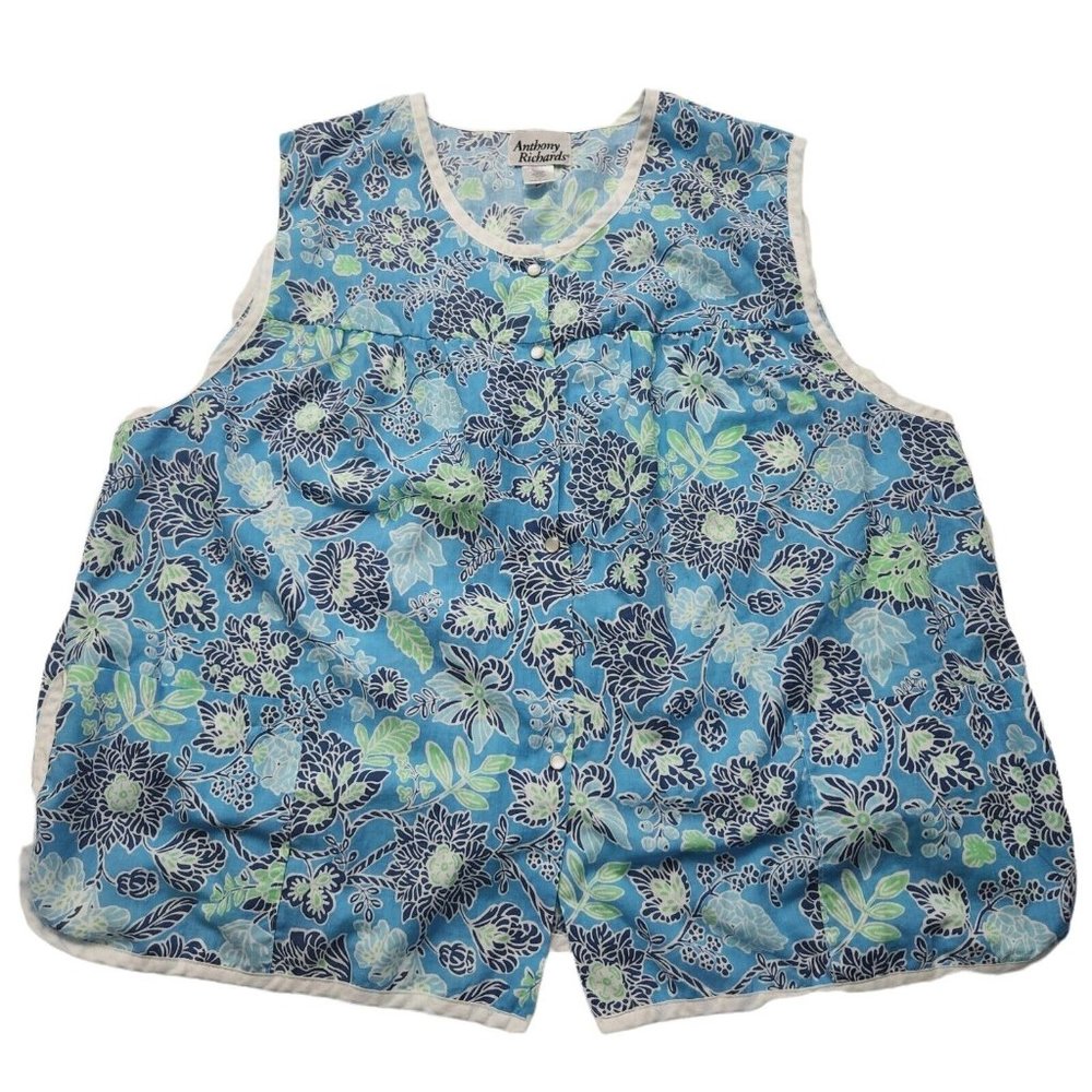 Anthony Richards Women's Multicolor Blue Floral Sleeveless Snap Up Tank